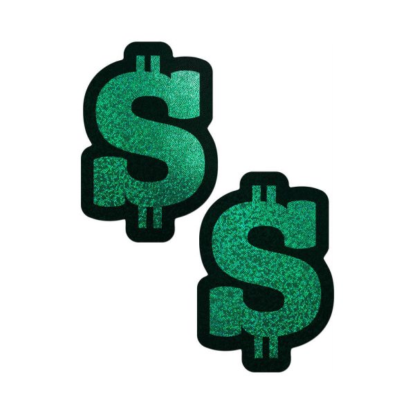 Pastease Money: Green Glitter Dollar Sign Nipple Pasties - Image 2