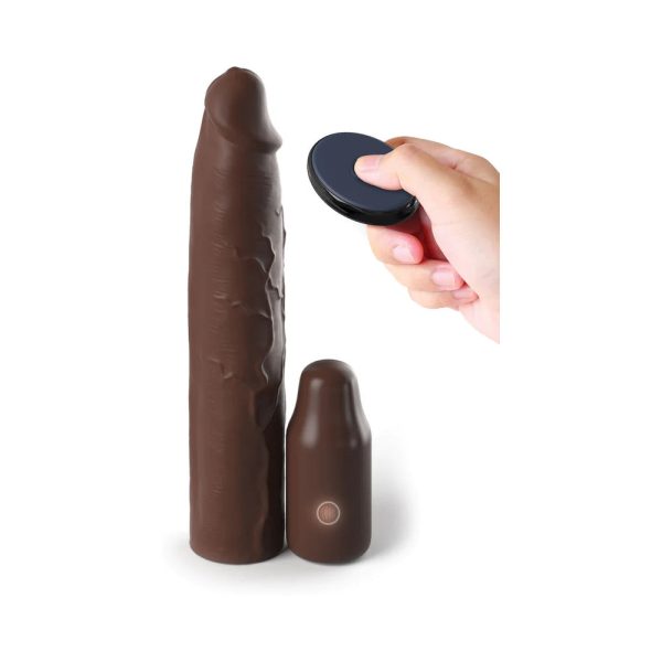 Fantasy X-tensions Elite 9 in. Silicone Mega Extension Sleeve 3 in. Vibrating Brown - Image 2