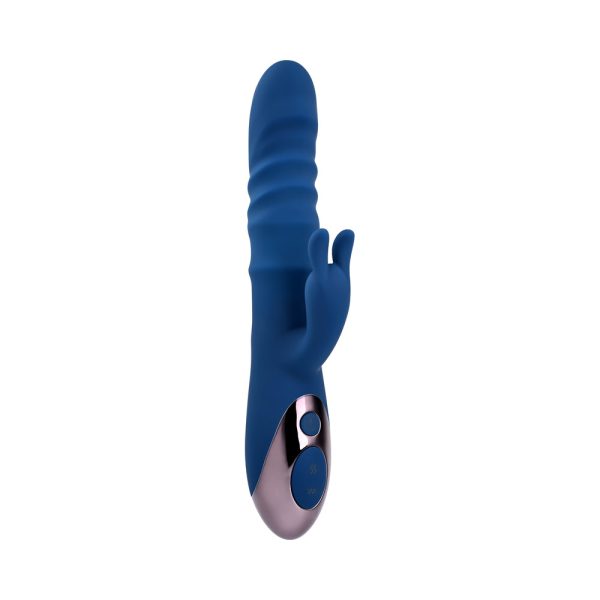 Evolved The Ringer Rechargeable Thrusting Silicone Rabbit Vibrator Blue - Image 2