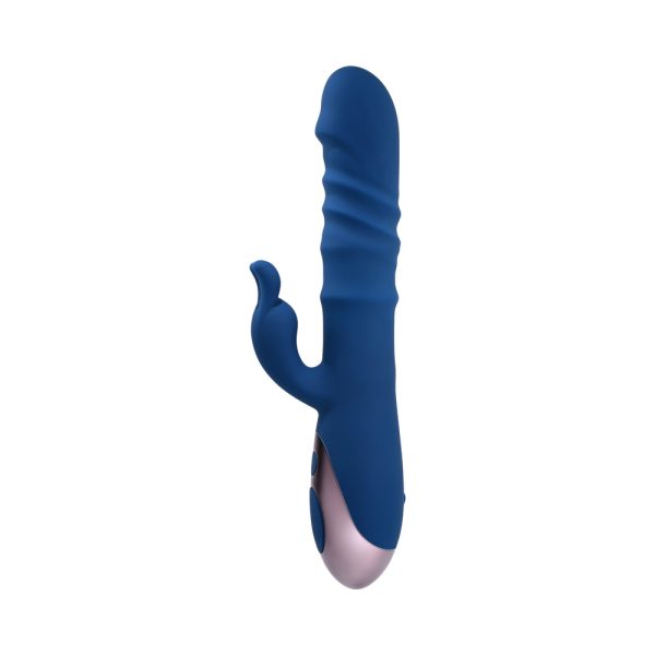 Evolved The Ringer Rechargeable Thrusting Silicone Rabbit Vibrator Blue - Image 3