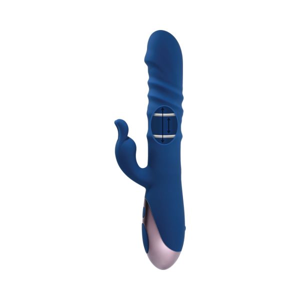 Evolved The Ringer Rechargeable Thrusting Silicone Rabbit Vibrator Blue - Image 4