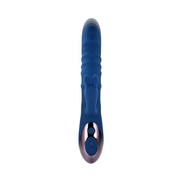 Evolved The Ringer Rechargeable Thrusting Silicone Rabbit Vibrator Blue - Image 5