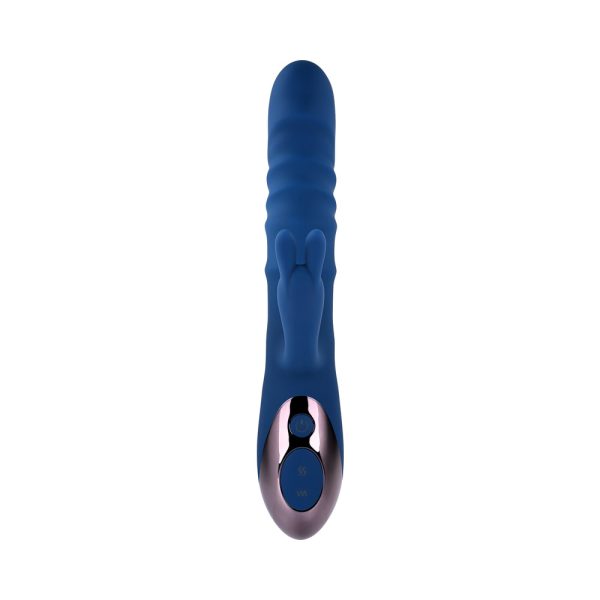 Evolved The Ringer Rechargeable Thrusting Silicone Rabbit Vibrator Blue - Image 8