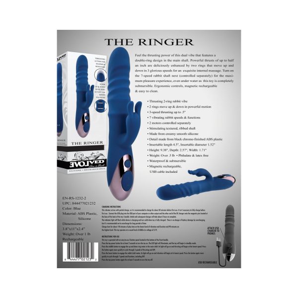 Evolved The Ringer Rechargeable Thrusting Silicone Rabbit Vibrator Blue - Image 10