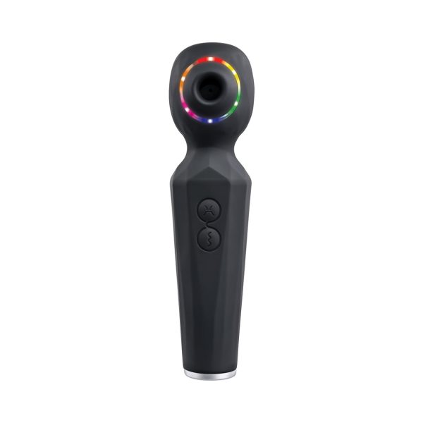 Evolved Rainbow Sucker Light-Up Rechargeable Dual-Function Silicone Suction Wand Vibrator Black - Image 2
