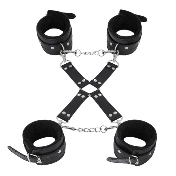 Male Power Leather All 4''s Fuzzy Cuff Set Black - Image 2