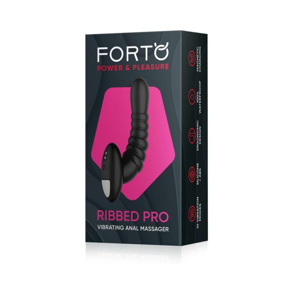 Forto Ribbed Pro Rechargeable Silicone Vibrating Anal Massager Black - Image 6