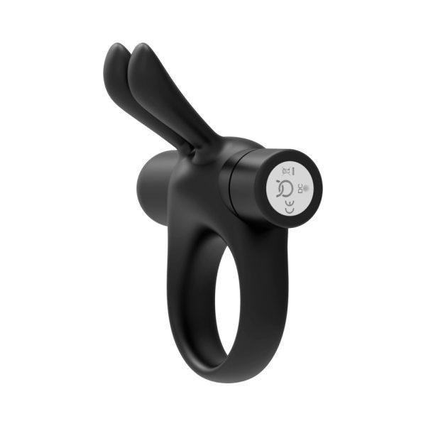 Forto Bunny Rechargeable Silicone Vibrating Cockring with Stimulating Ears Black - Image 3