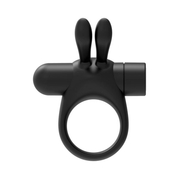 Forto Bunny Rechargeable Silicone Vibrating Cockring with Stimulating Ears Black - Image 4