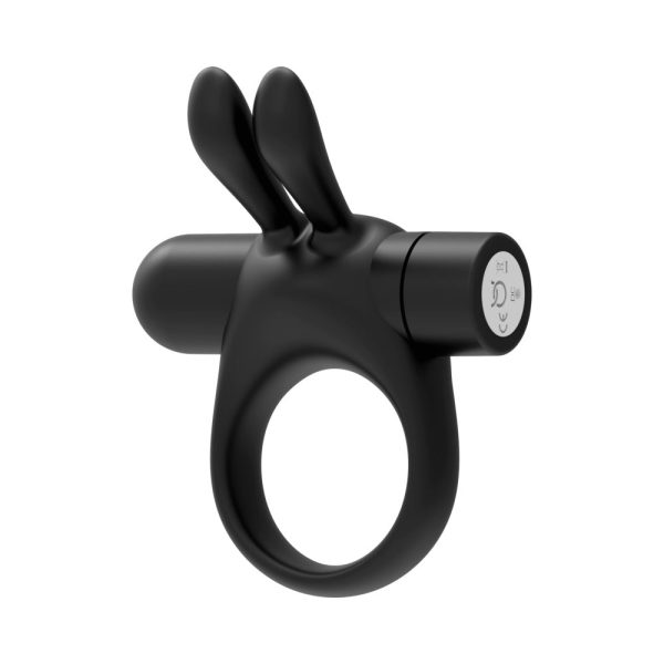 Forto Bunny Rechargeable Silicone Vibrating Cockring with Stimulating Ears Black - Image 5