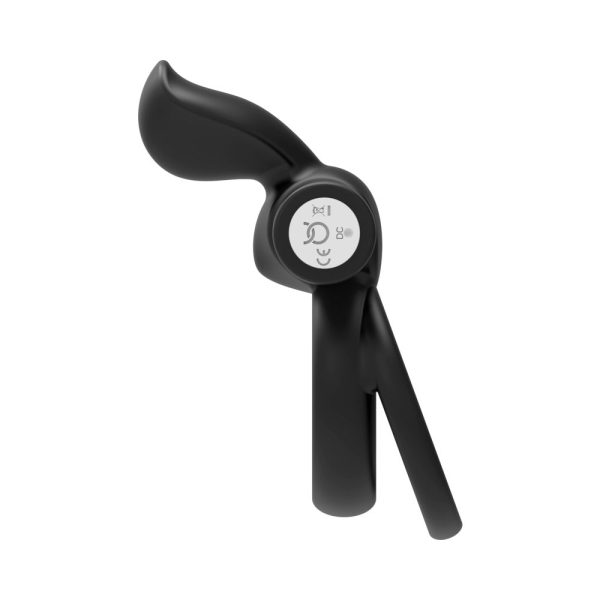 Forto Pointer Rechargeable Silicone Vibrating Dual Cockring with External Stimulator Black - Image 5