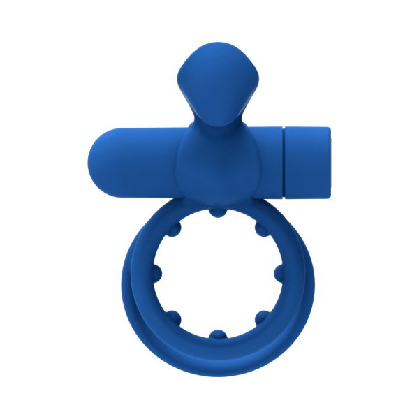 Forto Pointer Rechargeable Silicone Vibrating Dual Cockring with External Stimulator Blue - Image 5