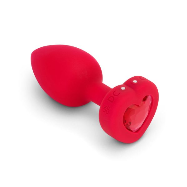 b-Vibe Vibrating Heart Anal Plug with Heart-Shaped Jewel Base Medium/Large Red - Image 3