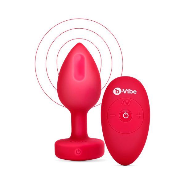 b-Vibe Vibrating Heart Anal Plug with Heart-Shaped Jewel Base Medium/Large Red - Image 4