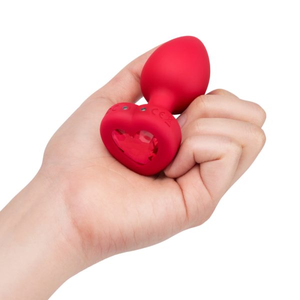 b-Vibe Vibrating Heart Anal Plug with Heart-Shaped Jewel Base Medium/Large Red - Image 5