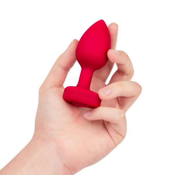 b-Vibe Vibrating Heart Anal Plug with Heart-Shaped Jewel Base Medium/Large Red - Image 6