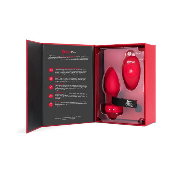 b-Vibe Vibrating Heart Anal Plug with Heart-Shaped Jewel Base Medium/Large Red - Image 10