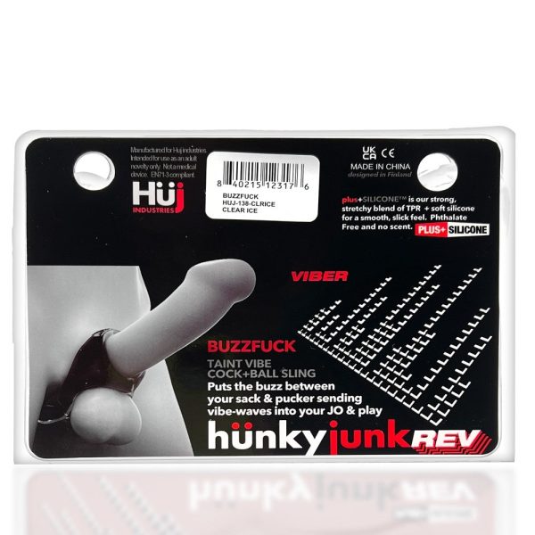 Hunkyjunk Buzzfuck Cock & Ball Sling with Taint Vibrator Clear Ice - Image 9