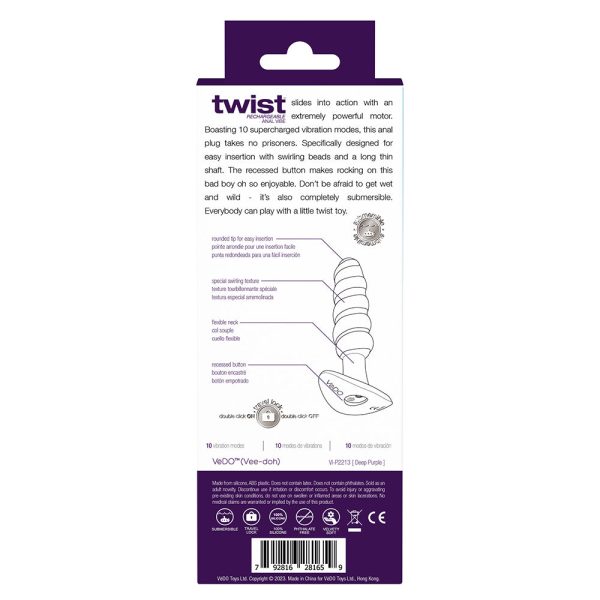 VeDO Twist Rechargeable Silicone Vibrating Anal Plug Purple - Image 5