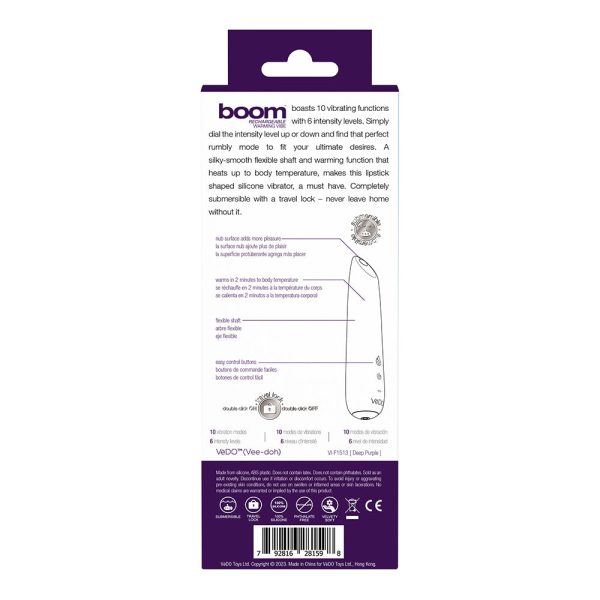 VeDO Boom Rechargeable Warming Silicone Slimline Vibrator Purple - Image 5