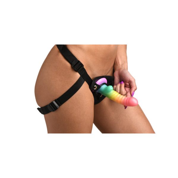 Simply Sweet Ribbed 6.5 in. Silicone Dildo Rainbow - Image 8