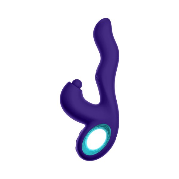 FemmeFunn Klio Rechargeable Silicone Triple Action Thumping Rabbit Vibrator Dark Purple - Image 2