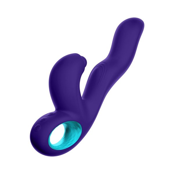 FemmeFunn Klio Rechargeable Silicone Triple Action Thumping Rabbit Vibrator Dark Purple - Image 5