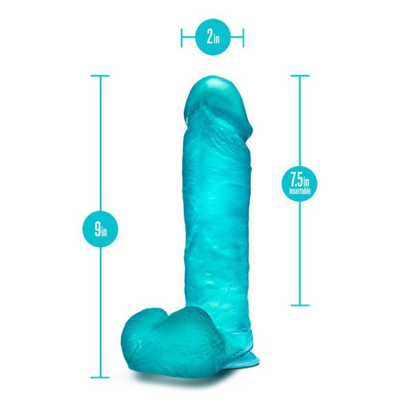 B Yours Plus Mount n'' Moan 9 in. Dildo with Balls Teal - Image 6
