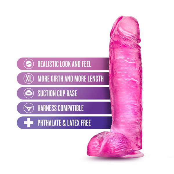 B Yours Plus Big n'' Bulky 10.5 in. Dildo with Balls Pink - Image 5