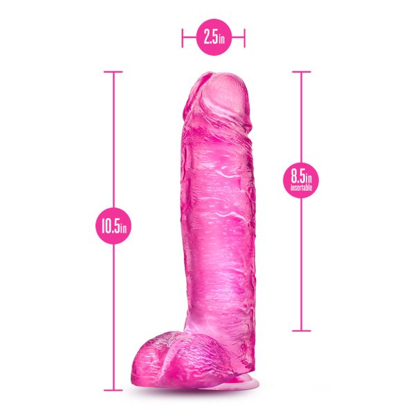 B Yours Plus Big n'' Bulky 10.5 in. Dildo with Balls Pink - Image 6