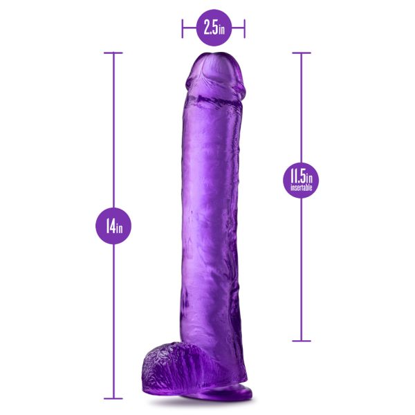 B Yours Plus Hefty n'' Hung 14 in. Dildo with Balls Purple - Image 6