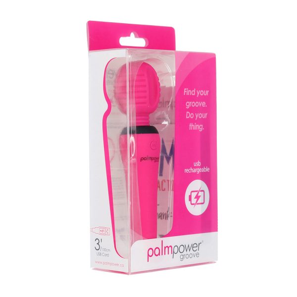 PalmPower Groove Rechargeable Silicone Mini Wand Massager Fuchsia - Image 3