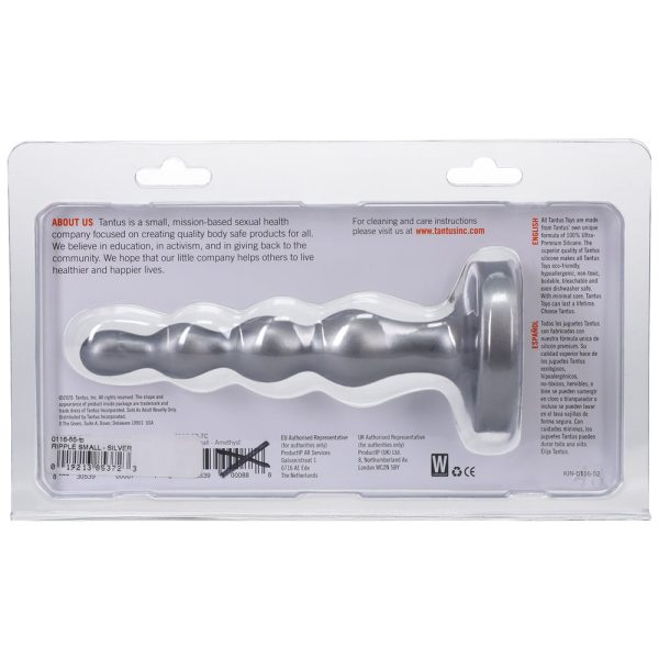 Tantus Ripple Small 8 in. Anal Beads Dildo Firm Silver - Image 2