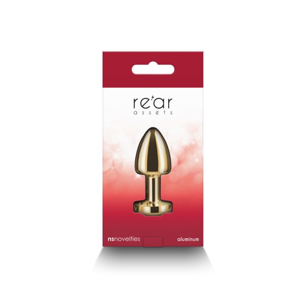 Rear Assets Petite Metal Anal Plug Gold/Red - Image 4