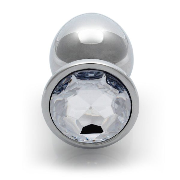 Ouch! Round Gem Butt Plug Large Silver/Diamond - Image 3