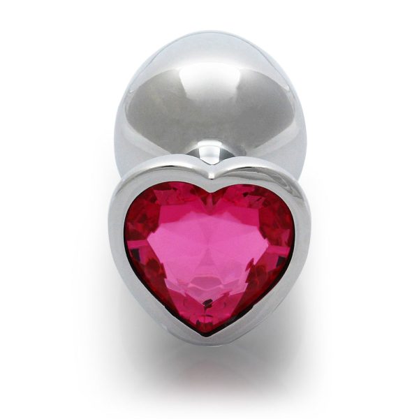 Ouch! Heart Gem Butt Plug Medium Silver/Rubellite Pink - Image 5