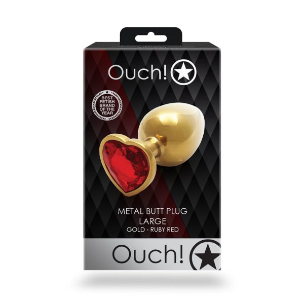 Ouch! Heart Gem Butt Plug Large Gold/Ruby Red - Image 8
