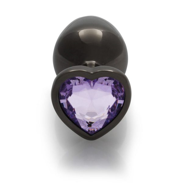 Ouch! Heart Gem Butt Plug Medium Gunmetal/Amethyst - Image 5