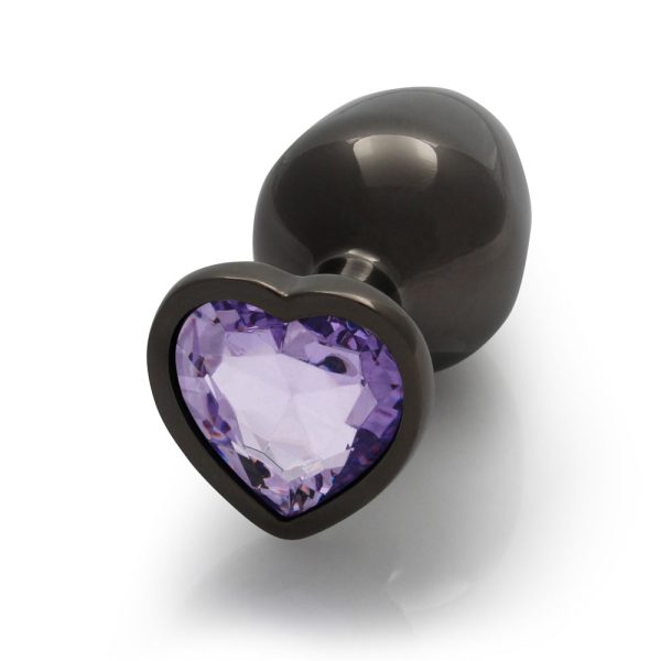 Ouch! Heart Gem Butt Plug Medium Gunmetal/Amethyst - Image 6