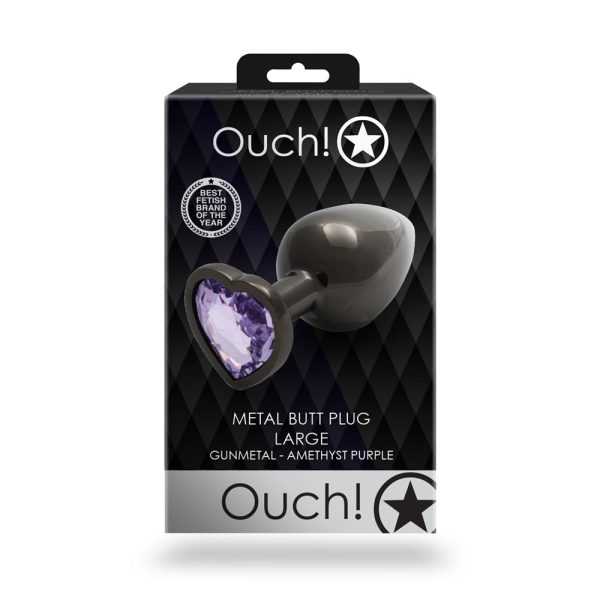 Ouch! Heart Gem Butt Plug Large Gunmetal/Amethyst - Image 8