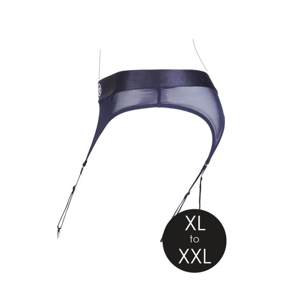Ouch! Vibrating Strap-on Thong with Adjustable Garters Black XL/2XL - Image 7