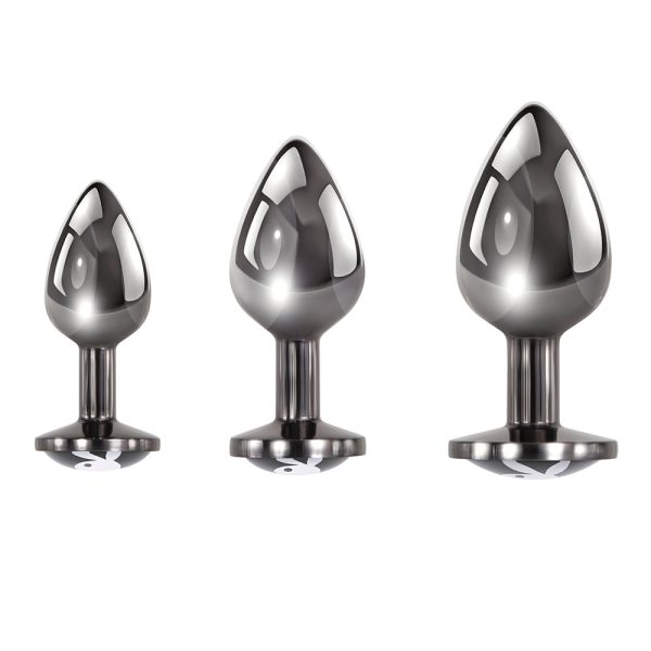 Playboy Pleasure 3 Ways 3-Piece Metal Anal Plug Set Hematite - Image 2