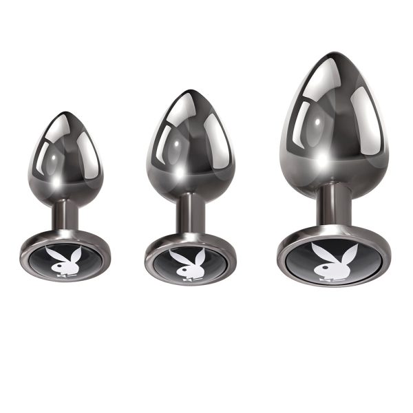 Playboy Pleasure 3 Ways 3-Piece Metal Anal Plug Set Hematite - Image 3