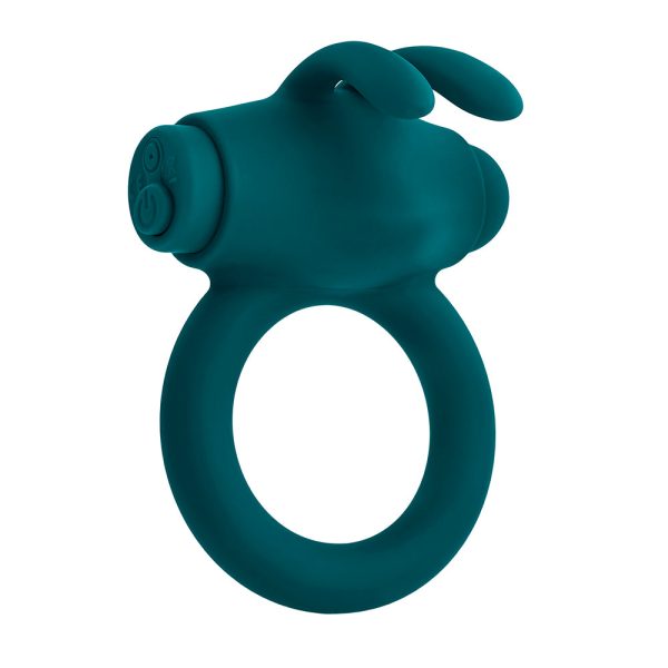 Playboy Bunny Buzzer Rechargeable Vibrating Silicone Cockring with Stimulator Deep Teal - Image 2