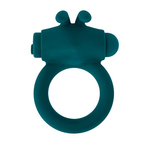 Playboy Bunny Buzzer Rechargeable Vibrating Silicone Cockring with Stimulator Deep Teal - Image 3