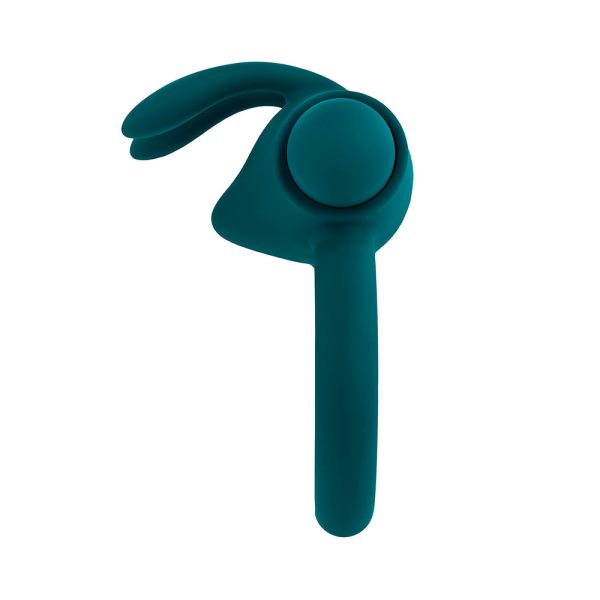 Playboy Bunny Buzzer Rechargeable Vibrating Silicone Cockring with Stimulator Deep Teal - Image 5