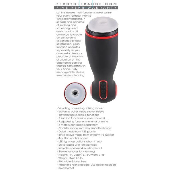 Zero Tolerance Tight Squeeze Rechargeable Vibrating Squeezing Talking Stroker TPE Black/Red - Image 10