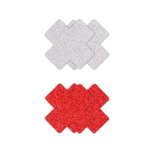 Pretty Pasties Glitter Cross Red/Silver 2 Pair - Image 2