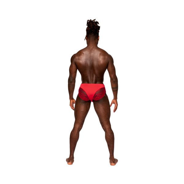 Male Power Sassy Lace Bikini Solid Pouch Red L - Image 2
