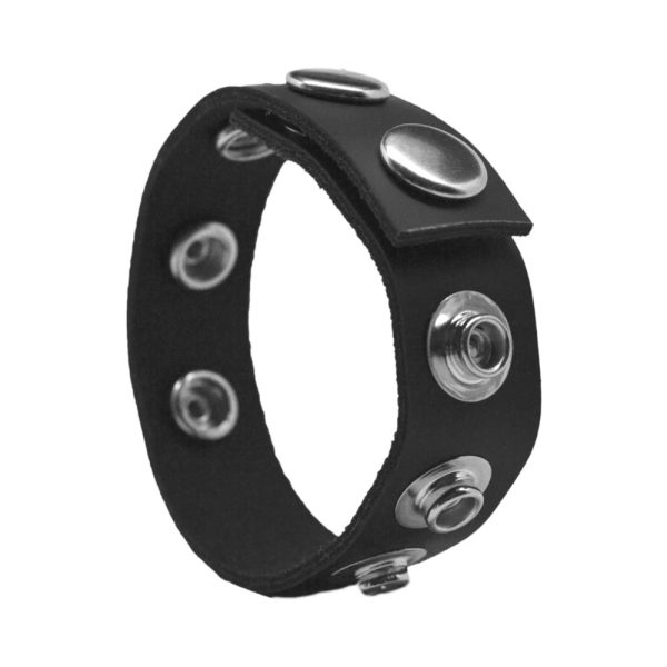 Rock Solid Adjustable Leather 5-Snap Cock Ring Black - Image 2